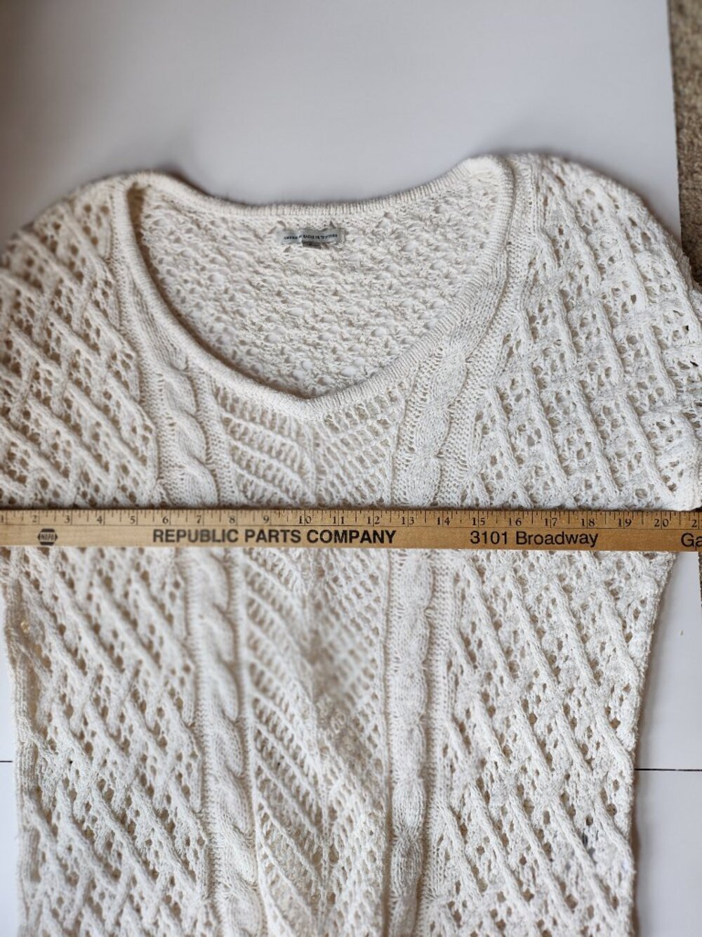 American Eagle Ivory Open Knit Cable Crochet Sweater Size M‎ 100% Cotton - Picture 10 of 10